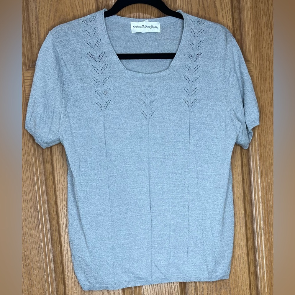 Norton McNaughton Blue Gray Short Sleeve Knit Top
